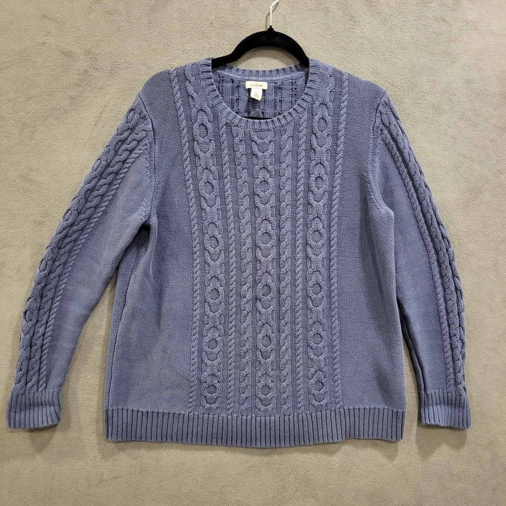 LL Bean Cable Knit Sweater Women XL Cotton‎ Coastal Preppy Classic Fisherman